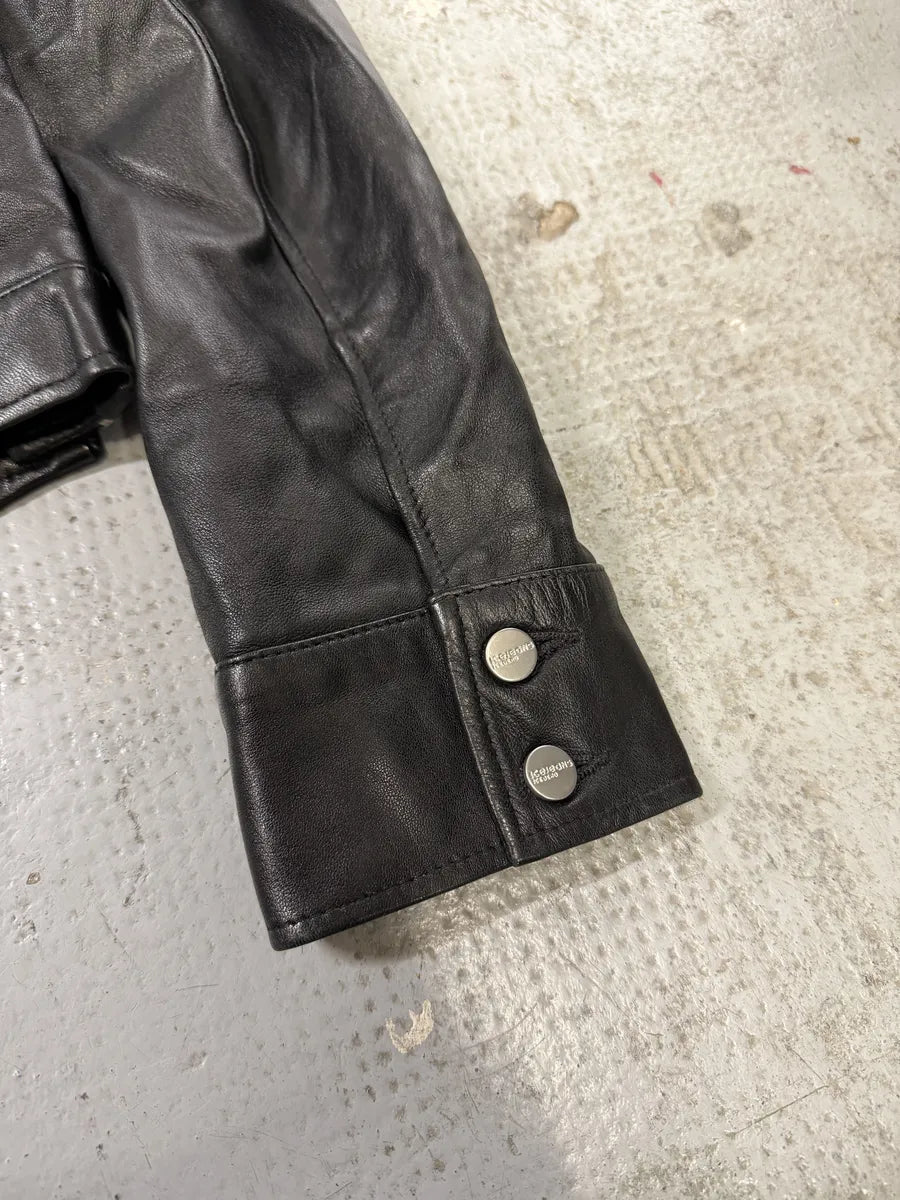2000s Iceberg Multi Front Zip Black Biker Leather Jacket ZMpFjdX 9