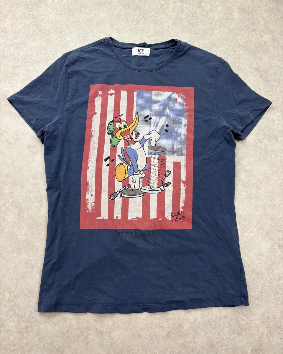 2000s Iceberg Navy Comic Flag T-Shirt guCezhx 0
