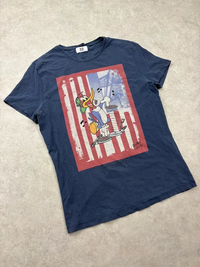 2000s Iceberg Navy Comic Flag T-Shirt guCezhx 3