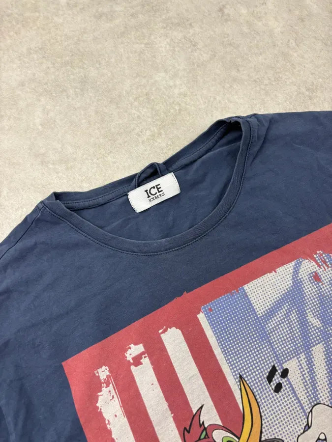 2000s Iceberg Navy Comic Flag T-Shirt guCezhx 4