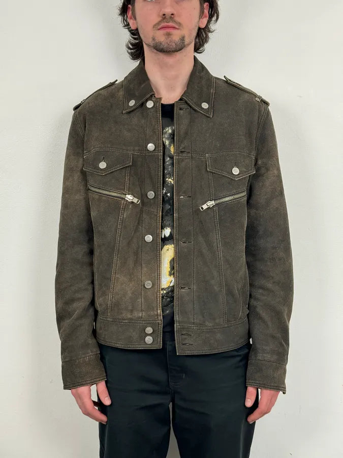 2000s Iceberg Premium Grey Suede Leather Jacket pDeugEy 1