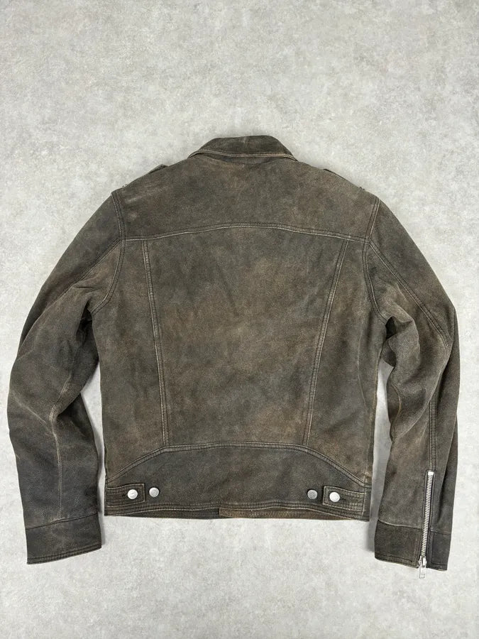 2000s Iceberg Premium Grey Suede Leather Jacket pDeugEy 4