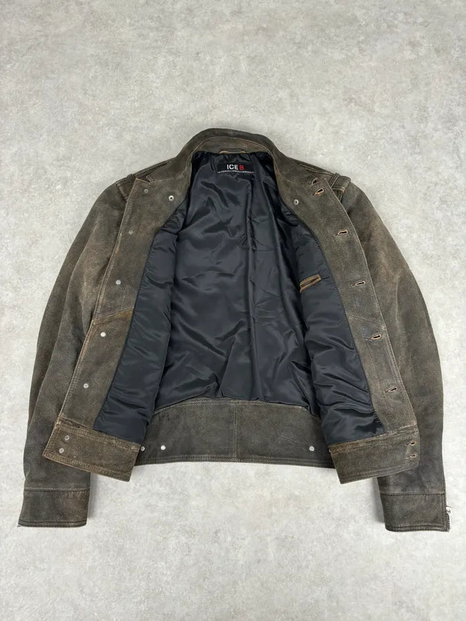 2000s Iceberg Premium Grey Suede Leather Jacket pDeugEy 6