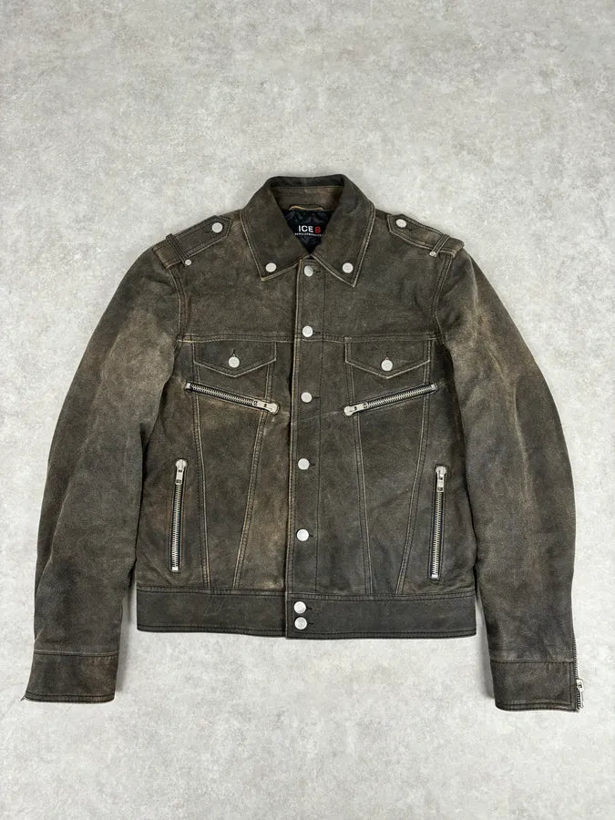 2000s Iceberg Premium Grey Suede Leather Jacket pDeugEy 0