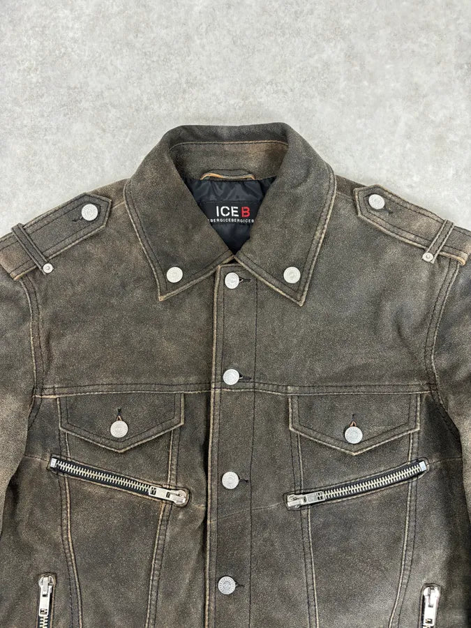 2000s Iceberg Premium Grey Suede Leather Jacket pDeugEy 3