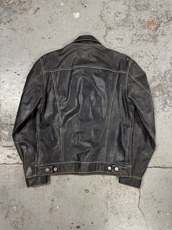2000s Iceberg Trucker Grey Leather Jacket yKKmWJa 3