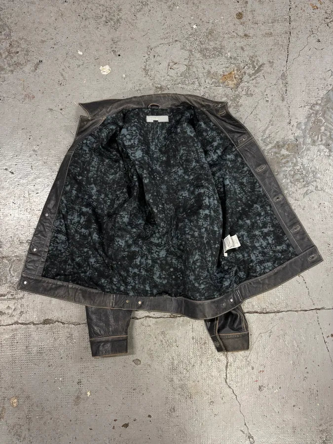2000s Iceberg Trucker Grey Leather Jacket yKKmWJa 6