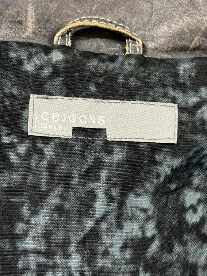 2000s Iceberg Trucker Grey Leather Jacket yKKmWJa 7