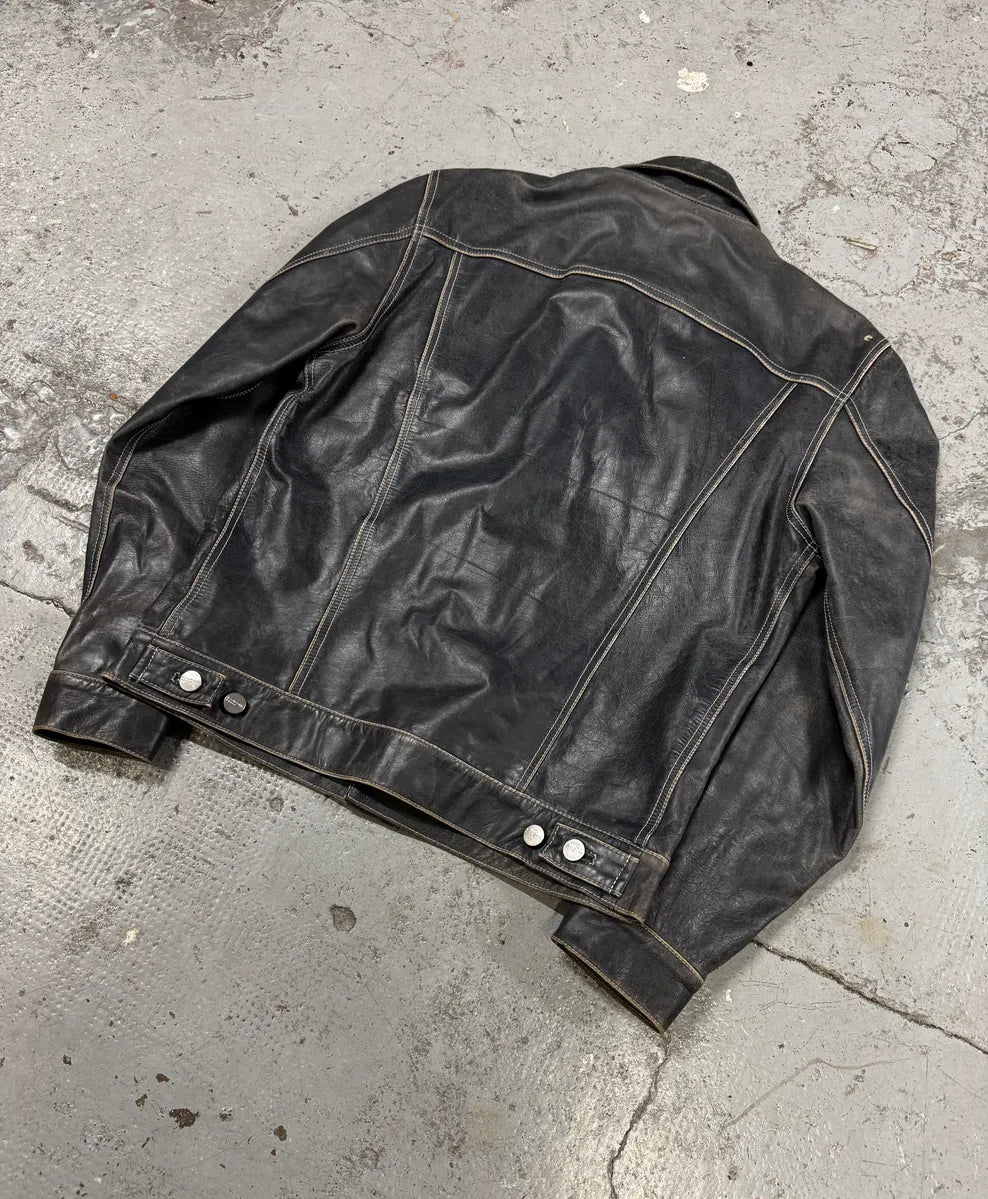 2000s Iceberg Trucker Grey Leather Jacket yKKmWJa 5