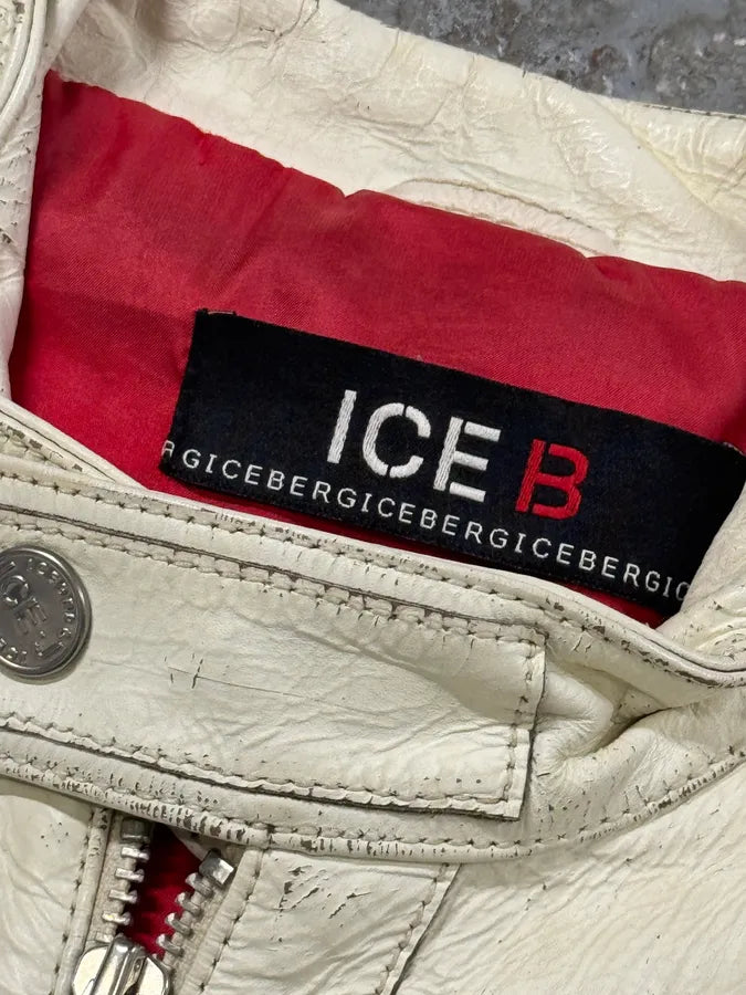 2000s Iceberg White Painted Leather Biker Jacket iQNiycX 8