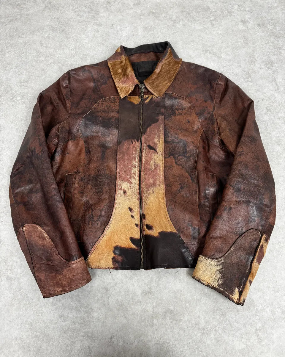 2000s Imperial Brown Leather Cow Effect Pony Hair Jacket blAtcRJ 0