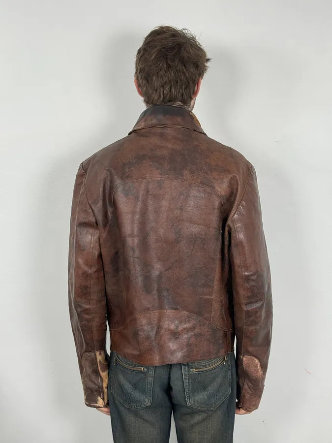 2000s Imperial Brown Leather Cow Effect Pony Hair Jacket blAtcRJ 2