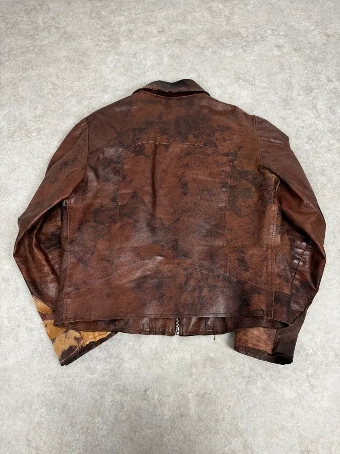 2000s Imperial Brown Leather Cow Effect Pony Hair Jacket blAtcRJ 3