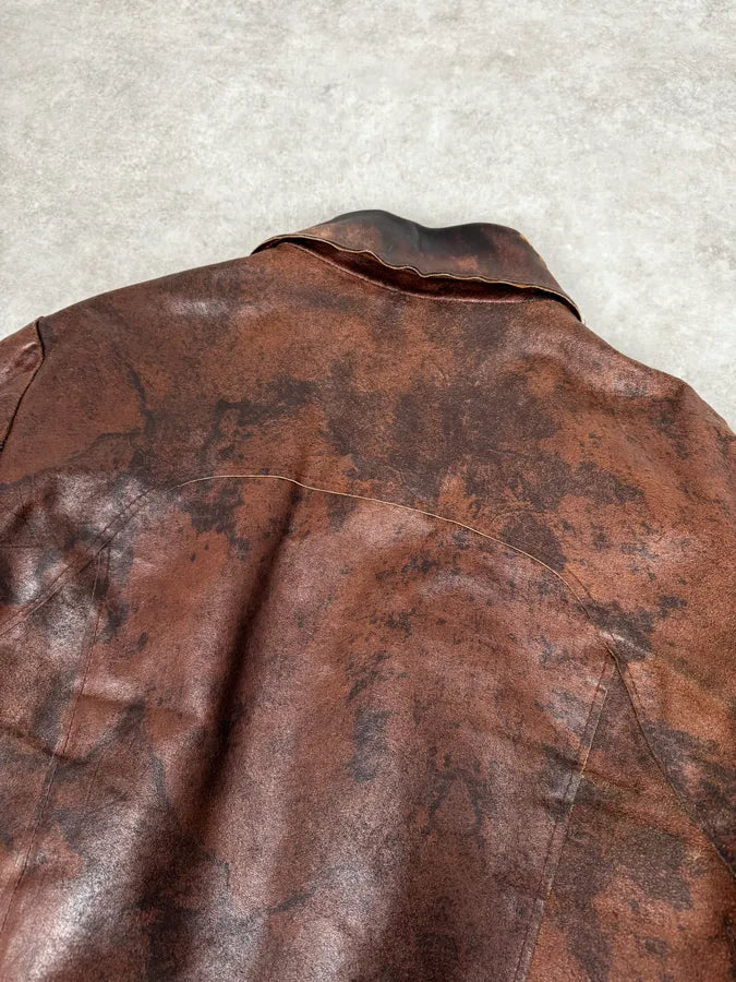 2000s Imperial Brown Leather Cow Effect Pony Hair Jacket blAtcRJ 5