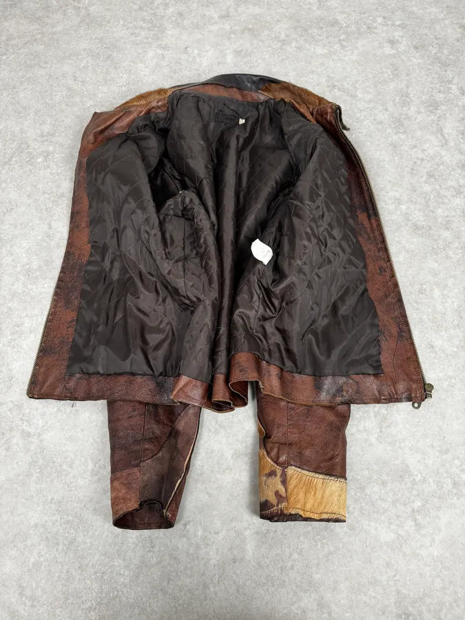 2000s Imperial Brown Leather Cow Effect Pony Hair Jacket blAtcRJ 6