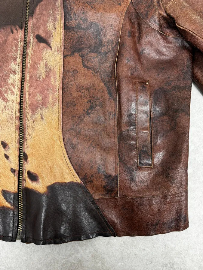 2000s Imperial Brown Leather Cow Effect Pony Hair Jacket blAtcRJ 7