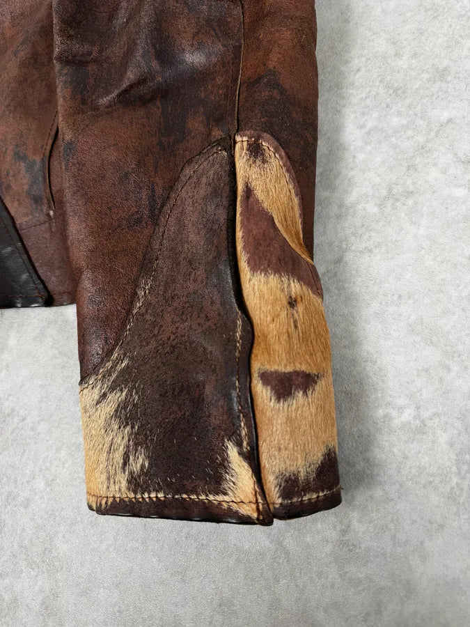 2000s Imperial Brown Leather Cow Effect Pony Hair Jacket blAtcRJ 8