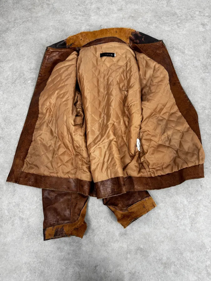 2000s Imperial Brown Leather Cow Effect Pony Hair Jacket VIteuMG 6