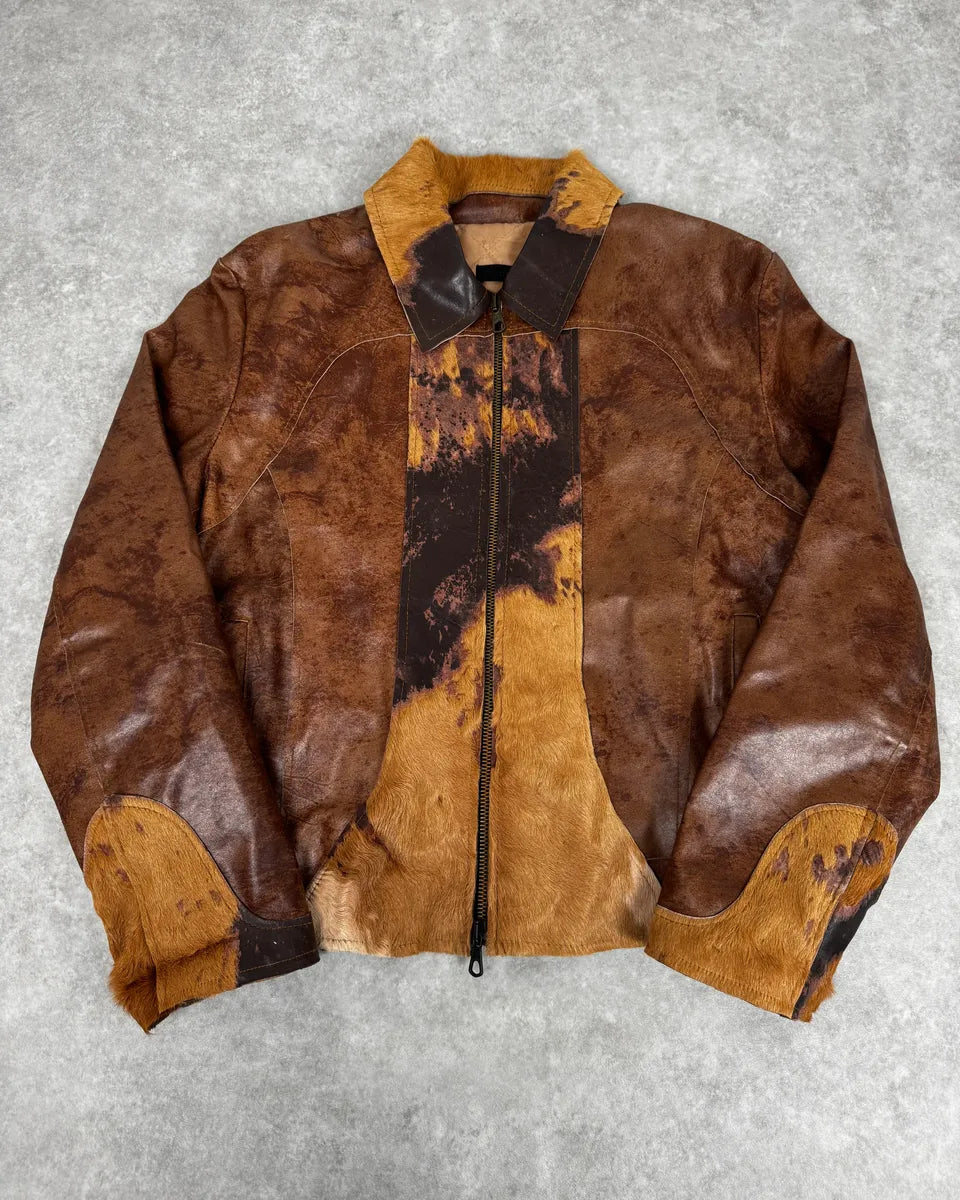 2000s Imperial Brown Leather Cow Effect Pony Hair Jacket VIteuMG 0