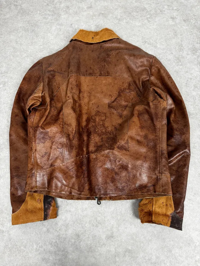 2000s Imperial Brown Leather Cow Effect Pony Hair Jacket VIteuMG 3