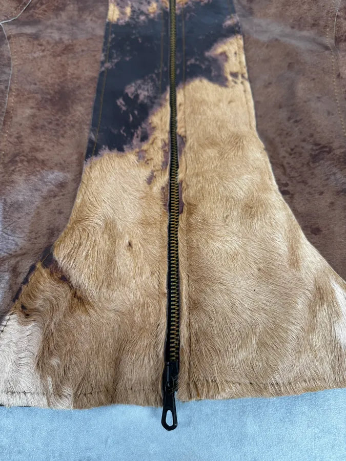 2000s Imperial Brown Leather Cow Effect Pony Hair Jacket VIteuMG 8