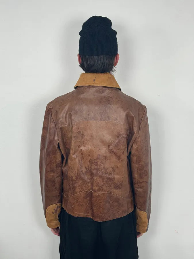 2000s Imperial Brown Leather Cow Effect Pony Hair Jacket VIteuMG 2