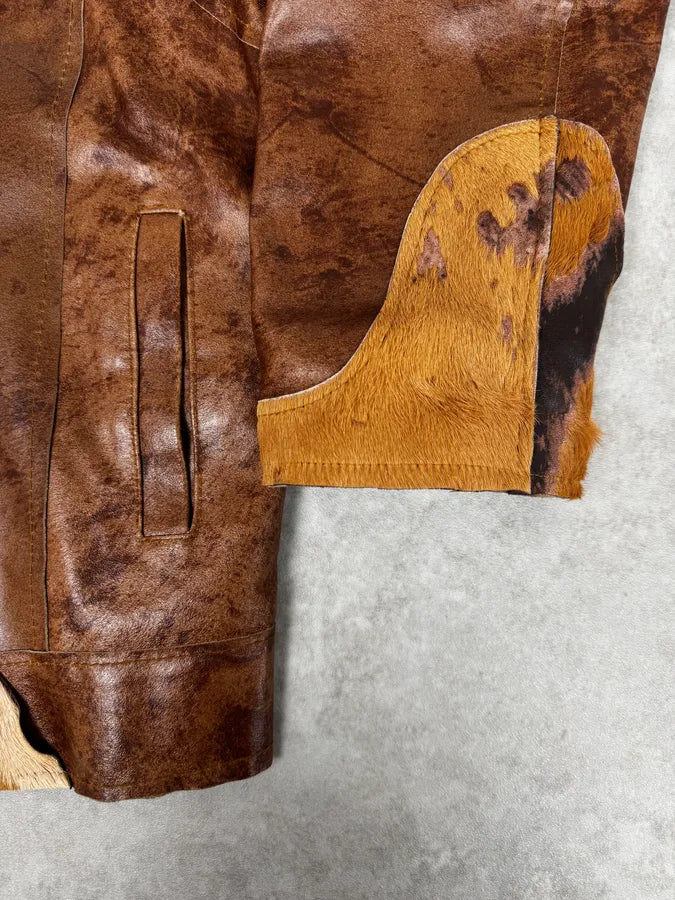 2000s Imperial Brown Leather Cow Effect Pony Hair Jacket VIteuMG 7