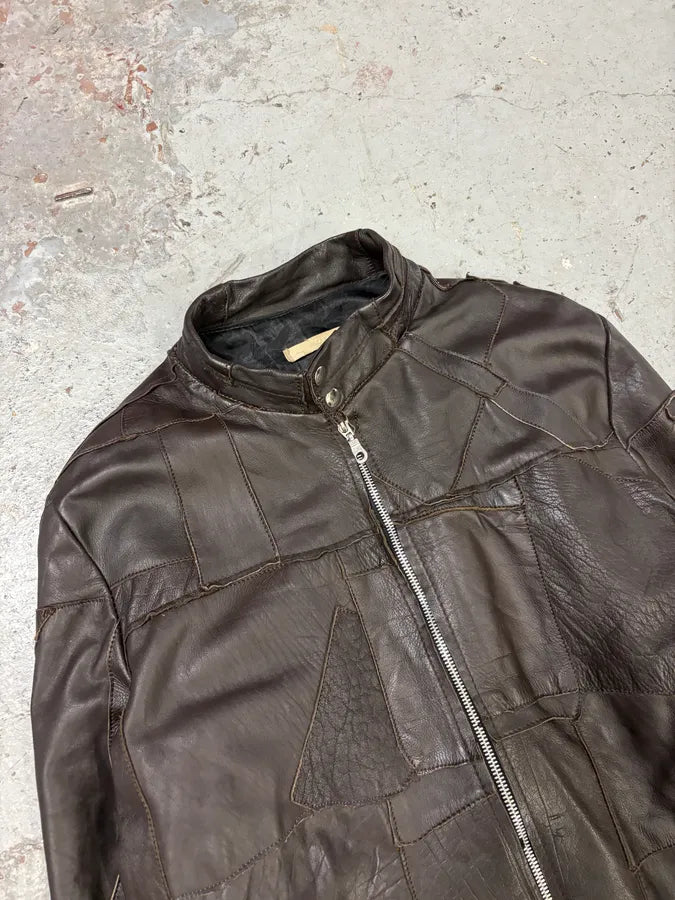 2000s Imperial Brown Patchwork Leather Jacket NcSVlzh 4