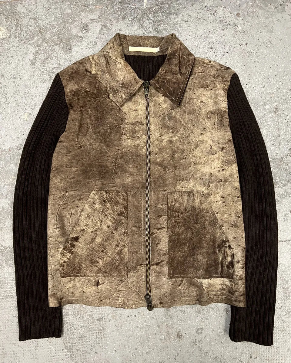 2000s Imperial Hybrid Leather & Wool Brown Eroded Jacket (M) 1