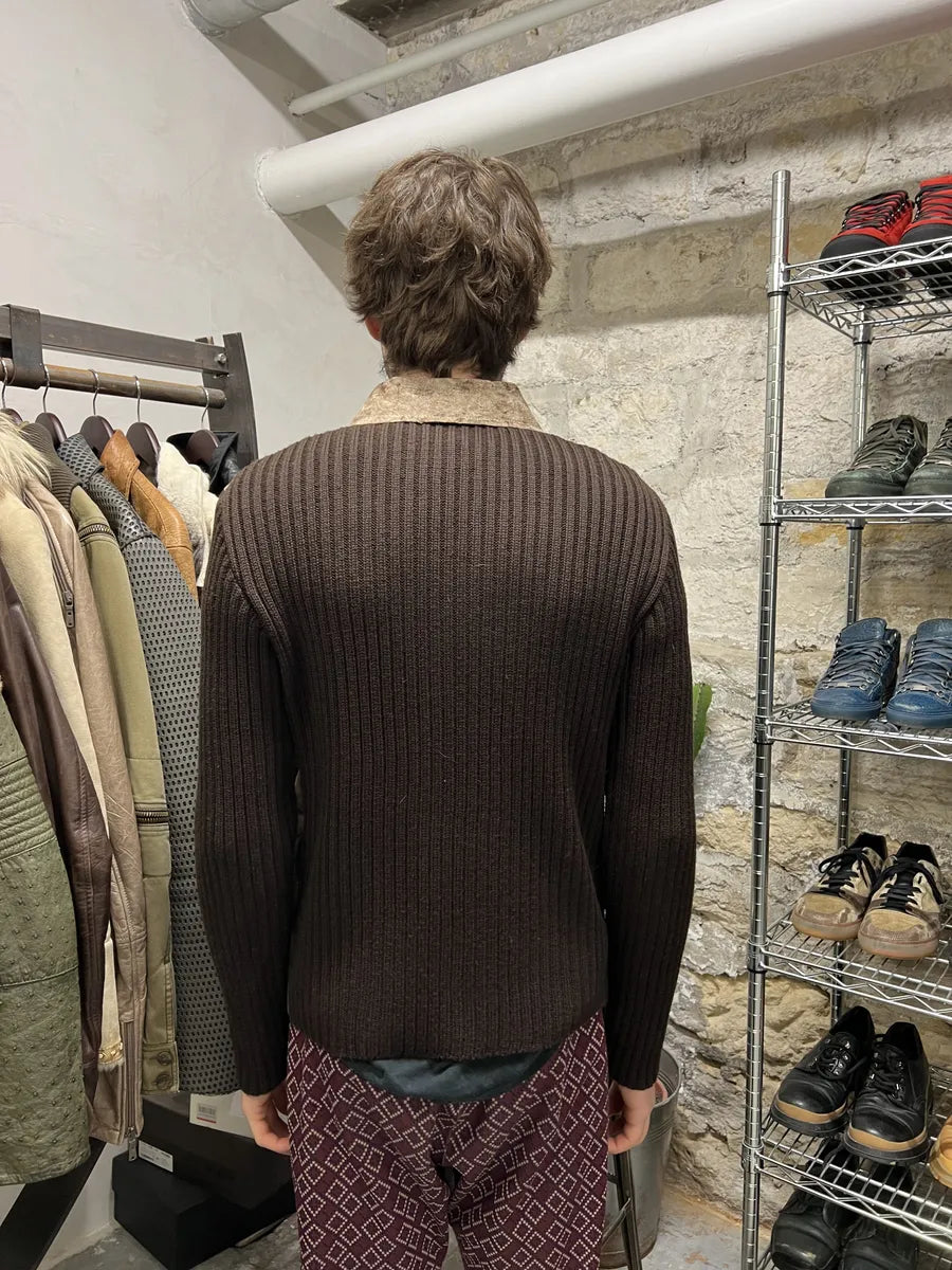 2000s Imperial Hybrid Leather & Wool Brown Eroded Jacket (M) 2