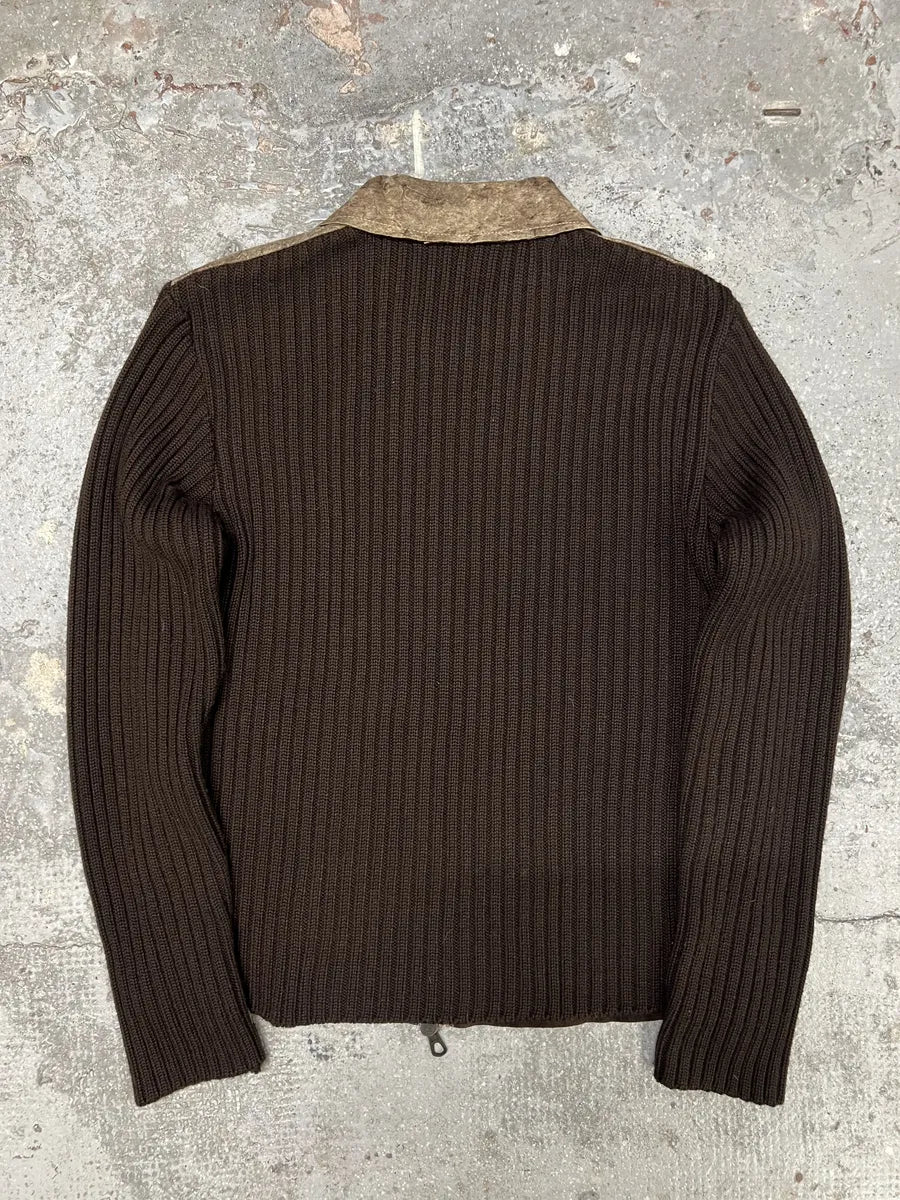 2000s Imperial Hybrid Leather & Wool Brown Eroded Jacket (M) 3