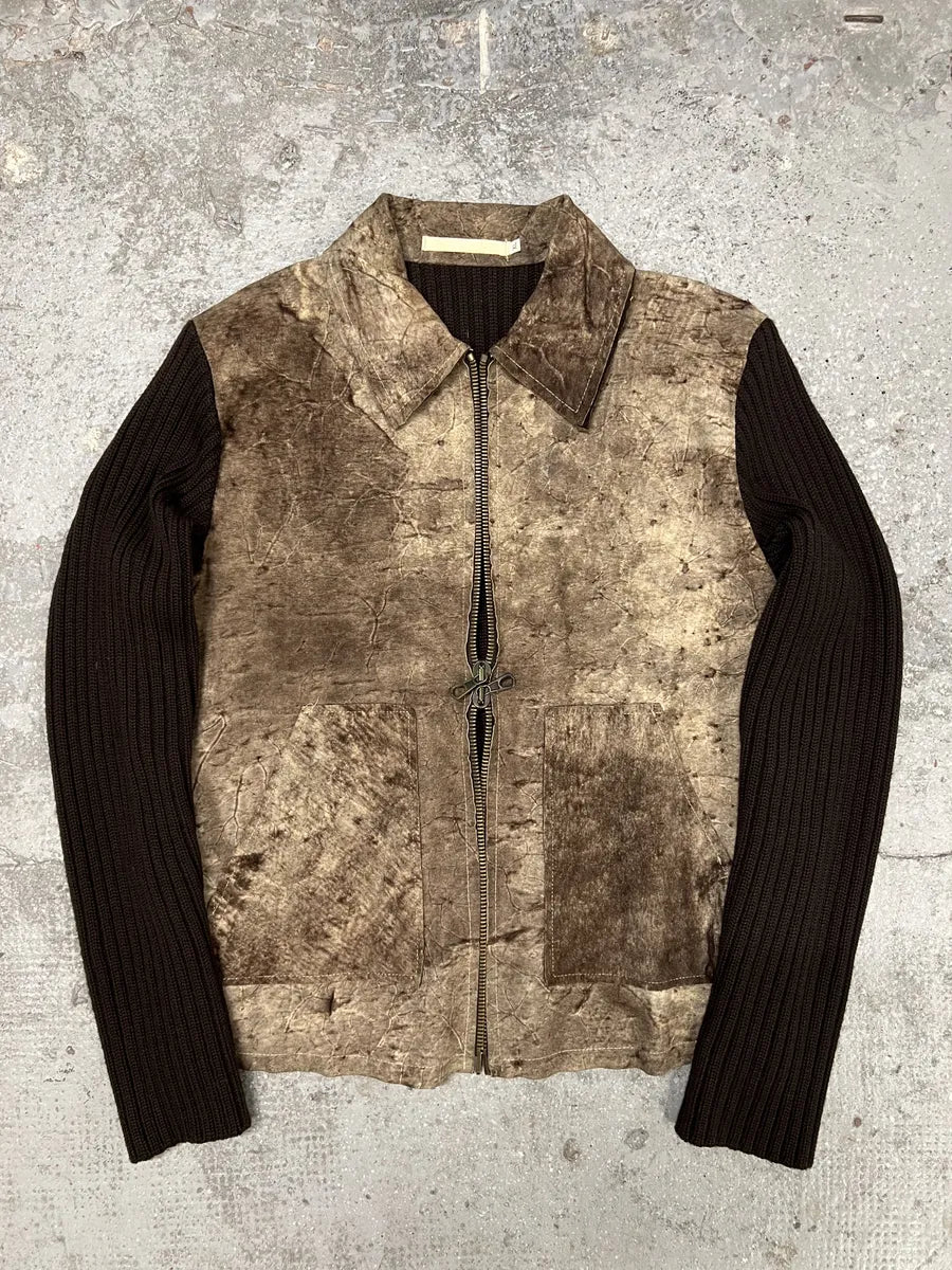 2000s Imperial Hybrid Leather & Wool Brown Eroded Jacket (M) 4