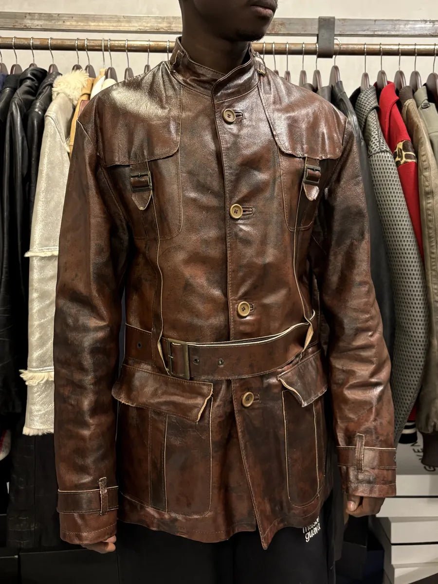2000s Imperial Obscur Brown Leather Straps Jacket UHufybm 0