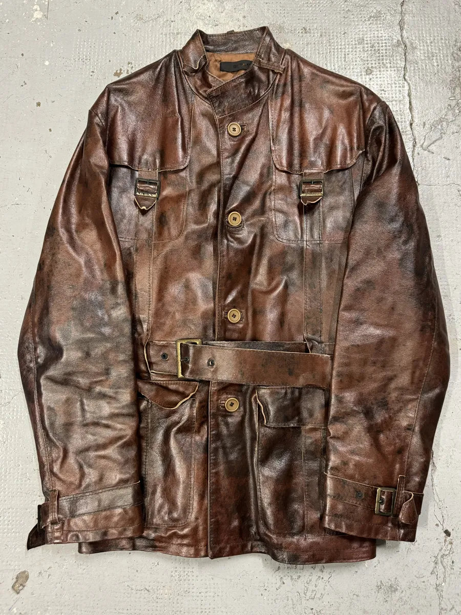 2000s Imperial Obscur Brown Leather Straps Jacket UHufybm 2
