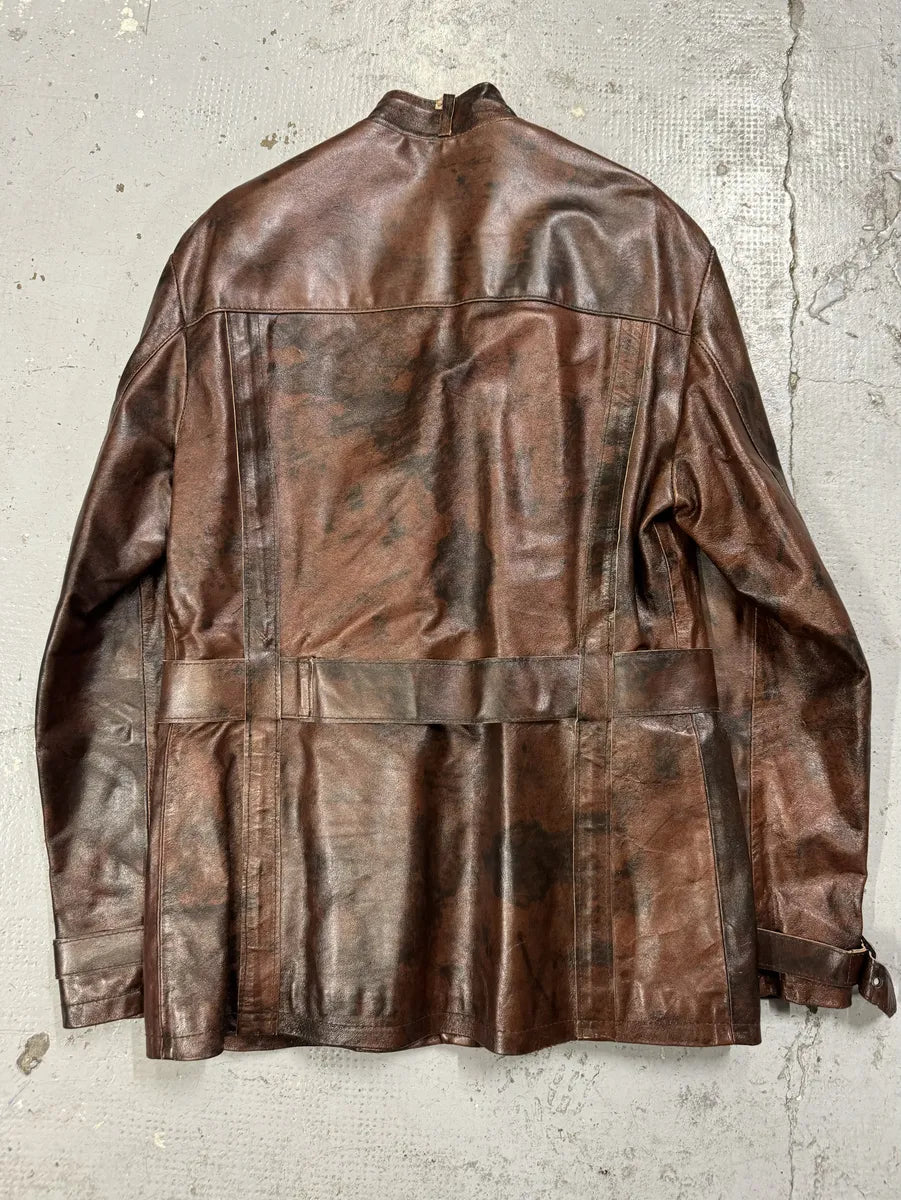 2000s Imperial Obscur Brown Leather Straps Jacket UHufybm 4