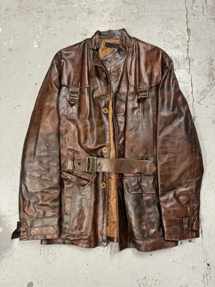 2000s Imperial Obscur Brown Leather Straps Jacket UHufybm 8