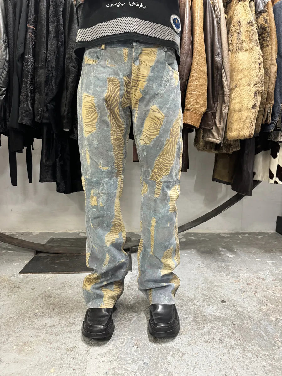 2000s Imperial Tiger Blue Leather Savage Zebra Pants (M) pjEMsrK 1