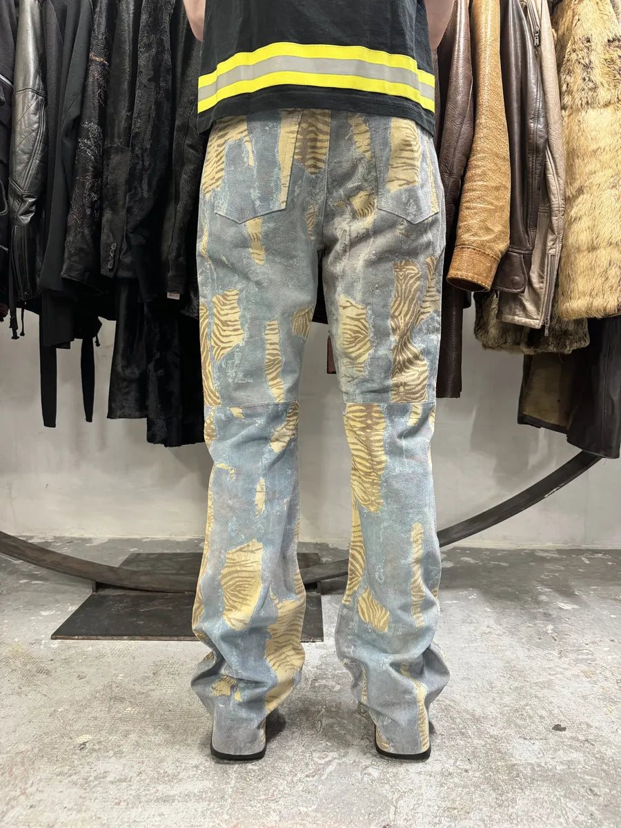 2000s Imperial Tiger Blue Leather Savage Zebra Pants (M) pjEMsrK 2