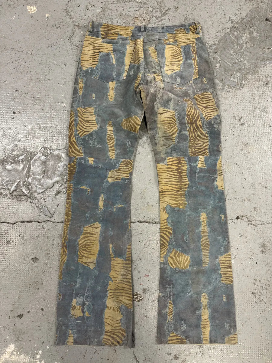 2000s Imperial Tiger Blue Leather Savage Zebra Pants (M) pjEMsrK 4