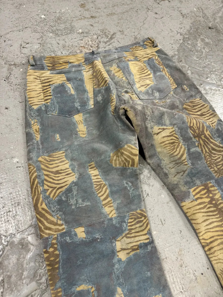 2000s Imperial Tiger Blue Leather Savage Zebra Pants (M) pjEMsrK 5