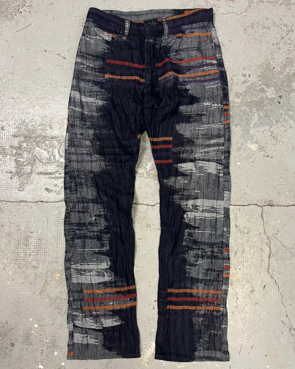 2000s Issey Miyake Navy & Grey Color Stripes Relief Pants ufHjZzs 0