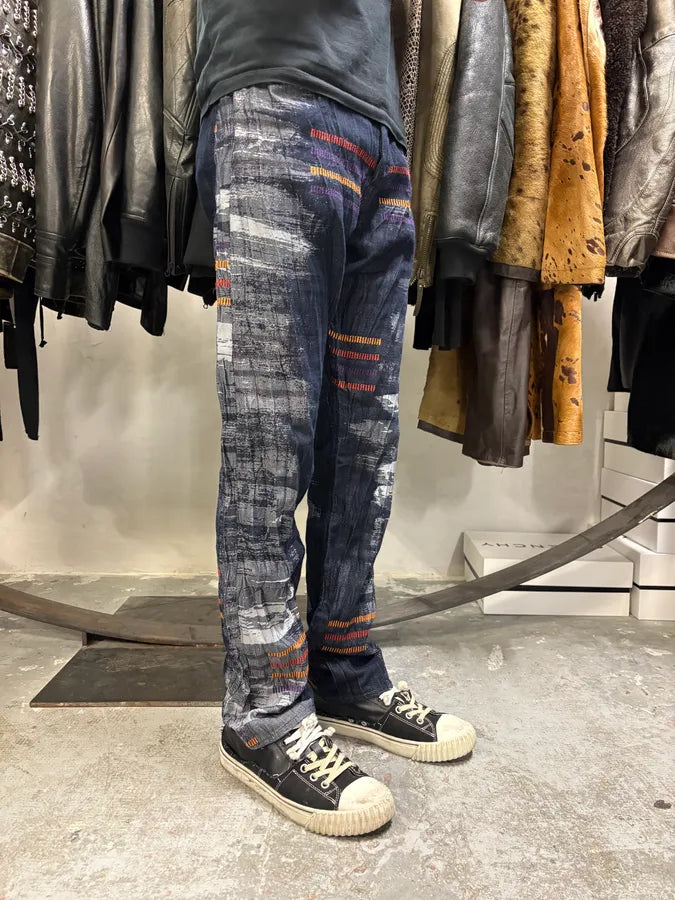 2000s Issey Miyake Navy & Grey Color Stripes Relief Pants ufHjZzs 2