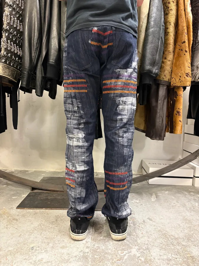 2000s Issey Miyake Navy & Grey Color Stripes Relief Pants ufHjZzs 3