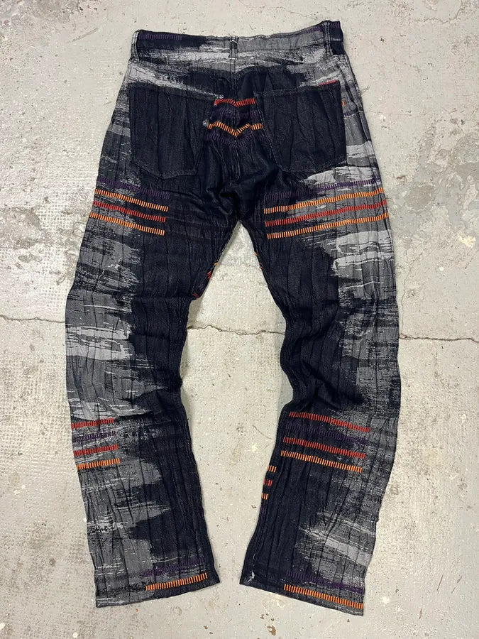 2000s Issey Miyake Navy & Grey Color Stripes Relief Pants ufHjZzs 6