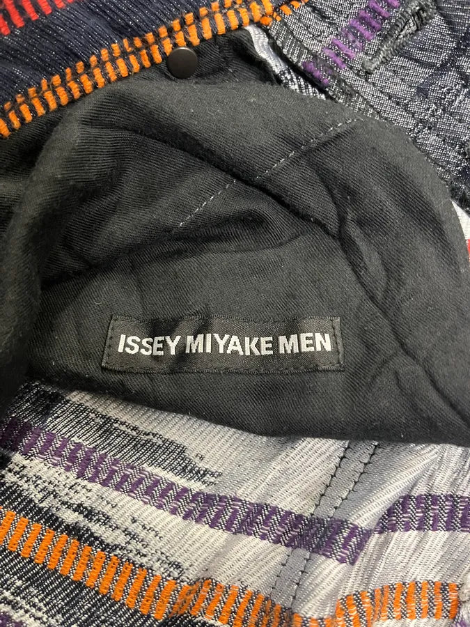 2000s Issey Miyake Navy & Grey Color Stripes Relief Pants ufHjZzs 7