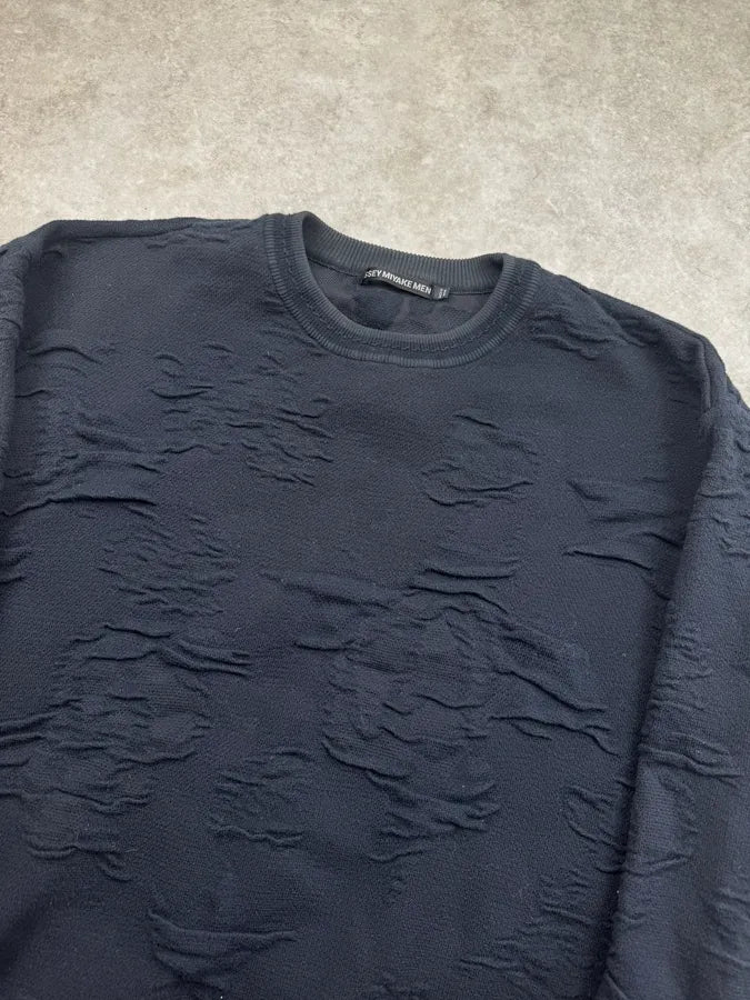 2000s Issey Miyake Navy Relief Sweater foGNCjH 4