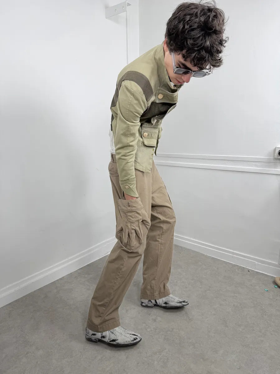 2000s Issey Miyake Ne-Net Gloves Pockets Beige Cargo Pants JhfuHro 1