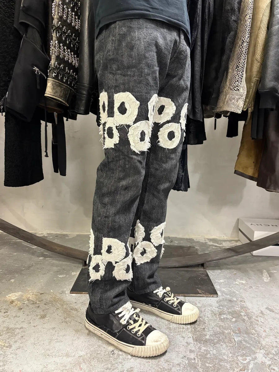 2000s Issey Miyake White Circle Denim Jeans (S) kgJtUea 3