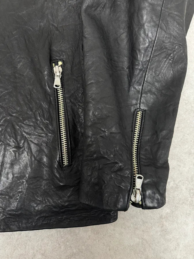 2000s Italian Black Eroded Leather Avant-Garde Jacket TBXULkD 7