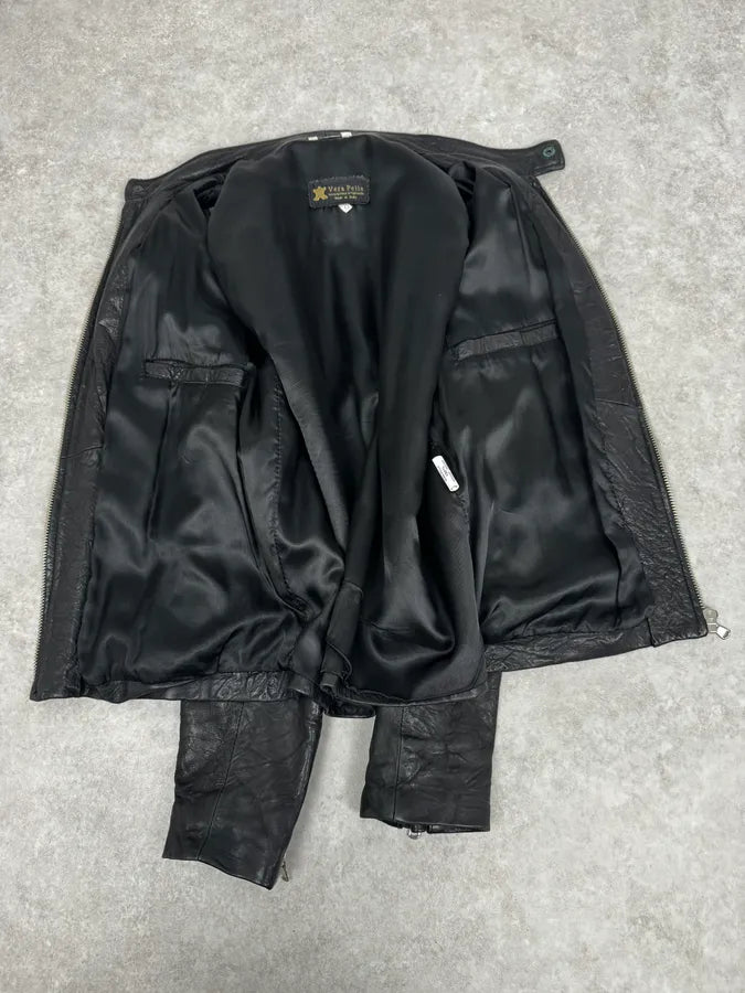 2000s Italian Black Eroded Leather Avant-Garde Jacket TBXULkD 6